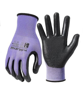 Gloves, Work, Nylon and Nitrile-coated - Capacitative, Color: Purple, Size 9/L by Manusage